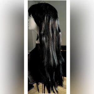 24” Black Straight Synthetic Wig with Bangs New